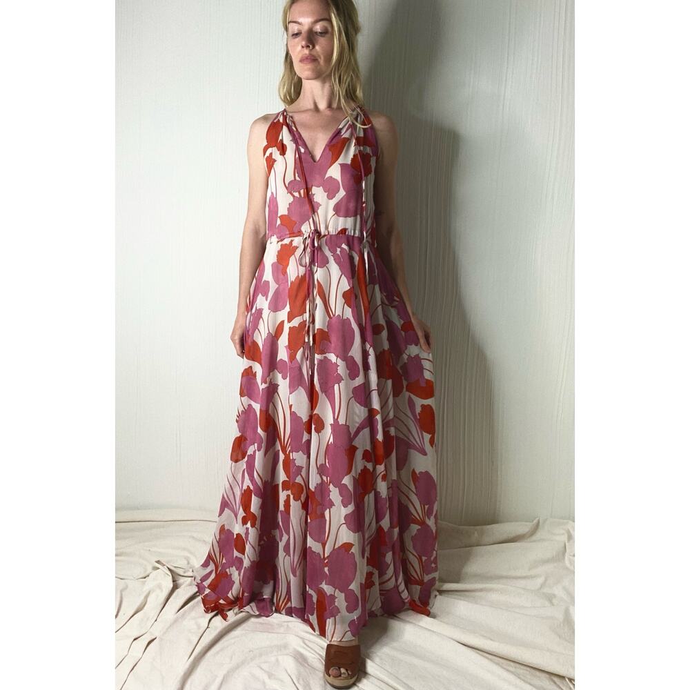 Mango Floral Pink Sleeveless Halter Maxi Gown Dress NWT US 4 - Picture 2 of 16